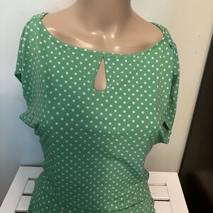 New York & Company Green Polka Dot Blouse
